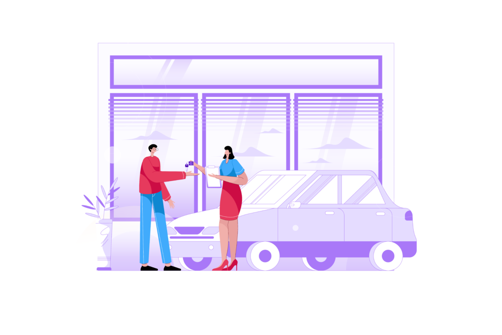 Young Man Buying A New Car - Vector Illustration