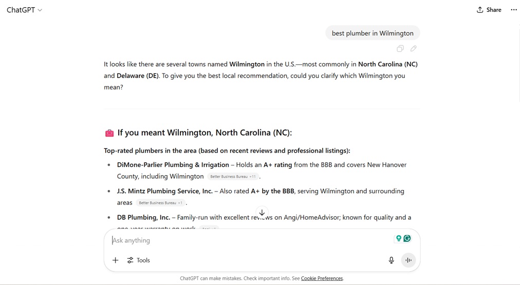 chatgpt local search example
