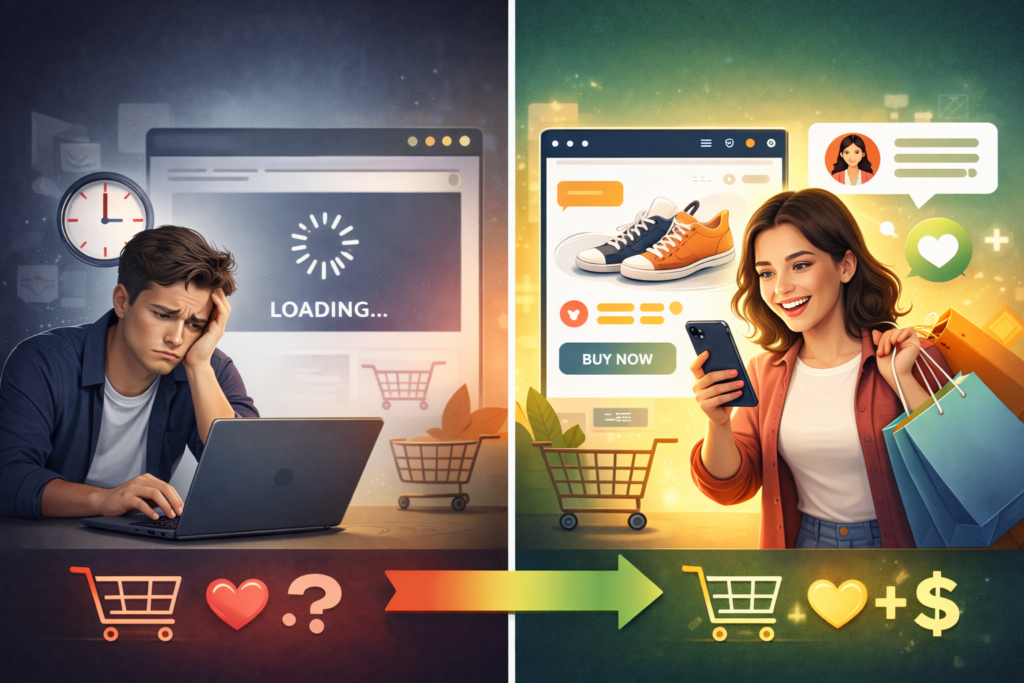 Site speed comparison showing impact on user engagement and e-commerce conversions