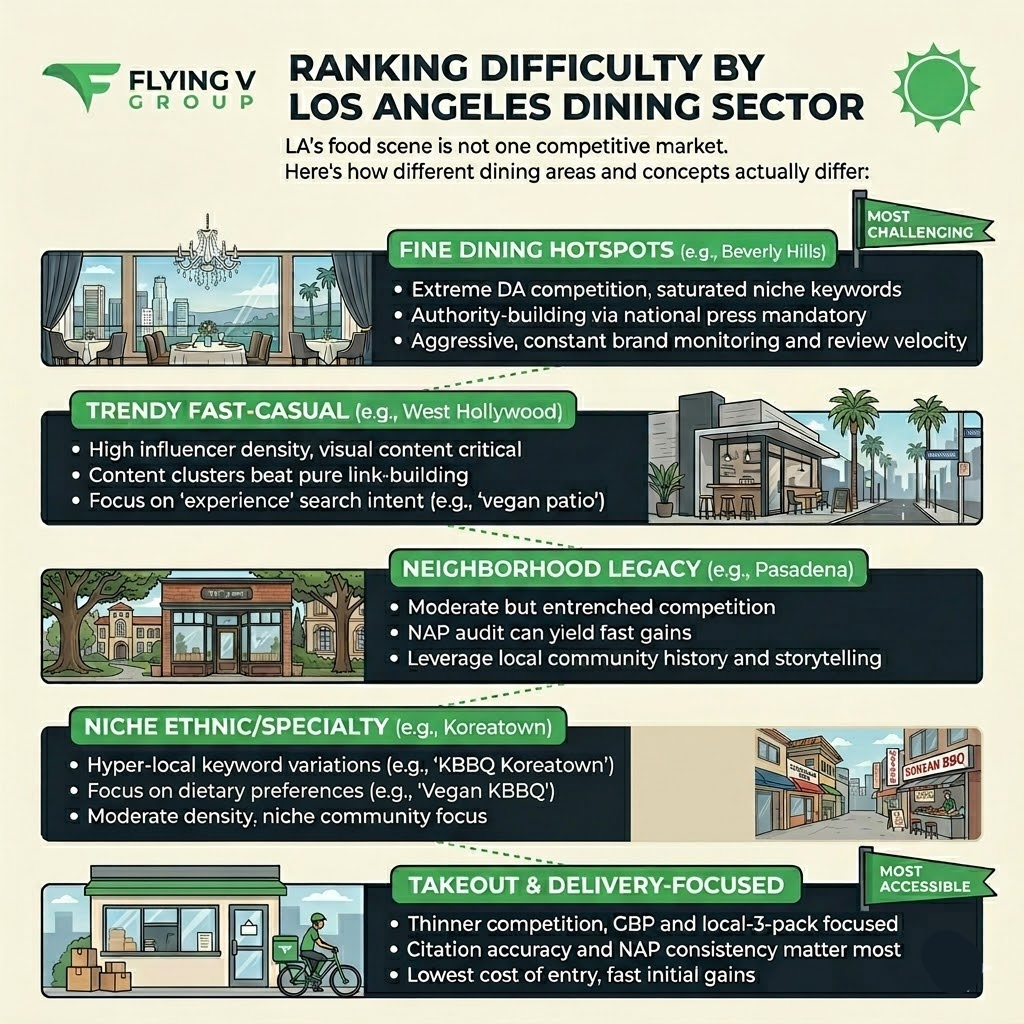 Ranking Difficulty by Los Angeles Dining Sector