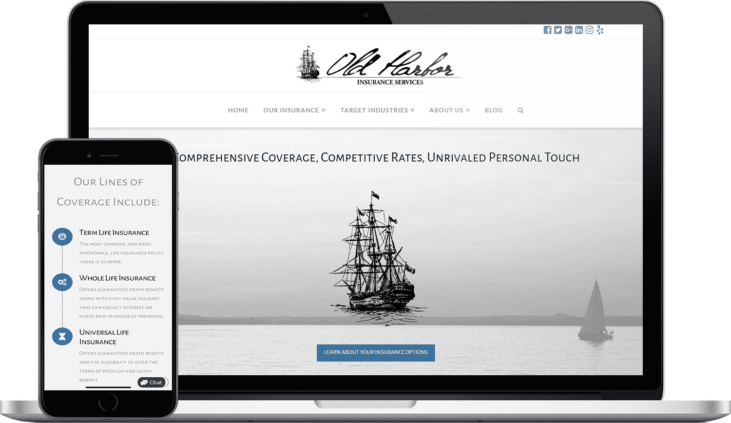 Old Harbor Insurance  Design, SEO, PPC Flying V Group Customer