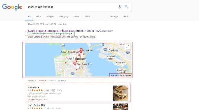 google search example of sushi in san francisco